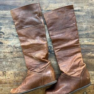 Stuart Weitzman Tan Leather Wedge Boots Sz 10